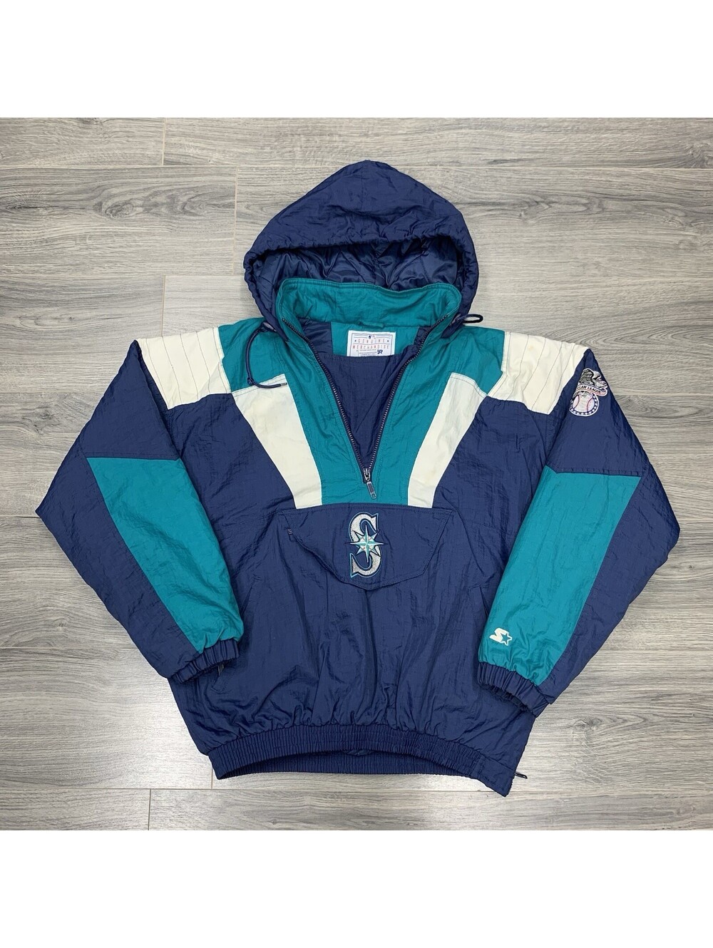 Vintage 1990S Starter Seattle Mariners Jacket Large Rare Men’s Quarter Zip Navy